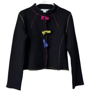 Belle‎ Pointe Cardigan Sweater Women Size Small Wool Ribbons Artsy Art To Wear
